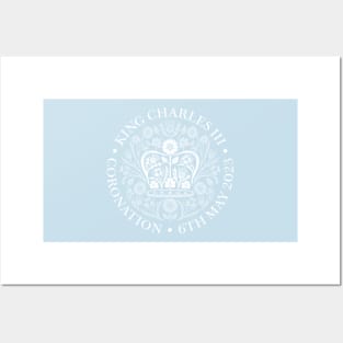 King Charles III Official Coronation Emblem white on dark blue Posters and Art